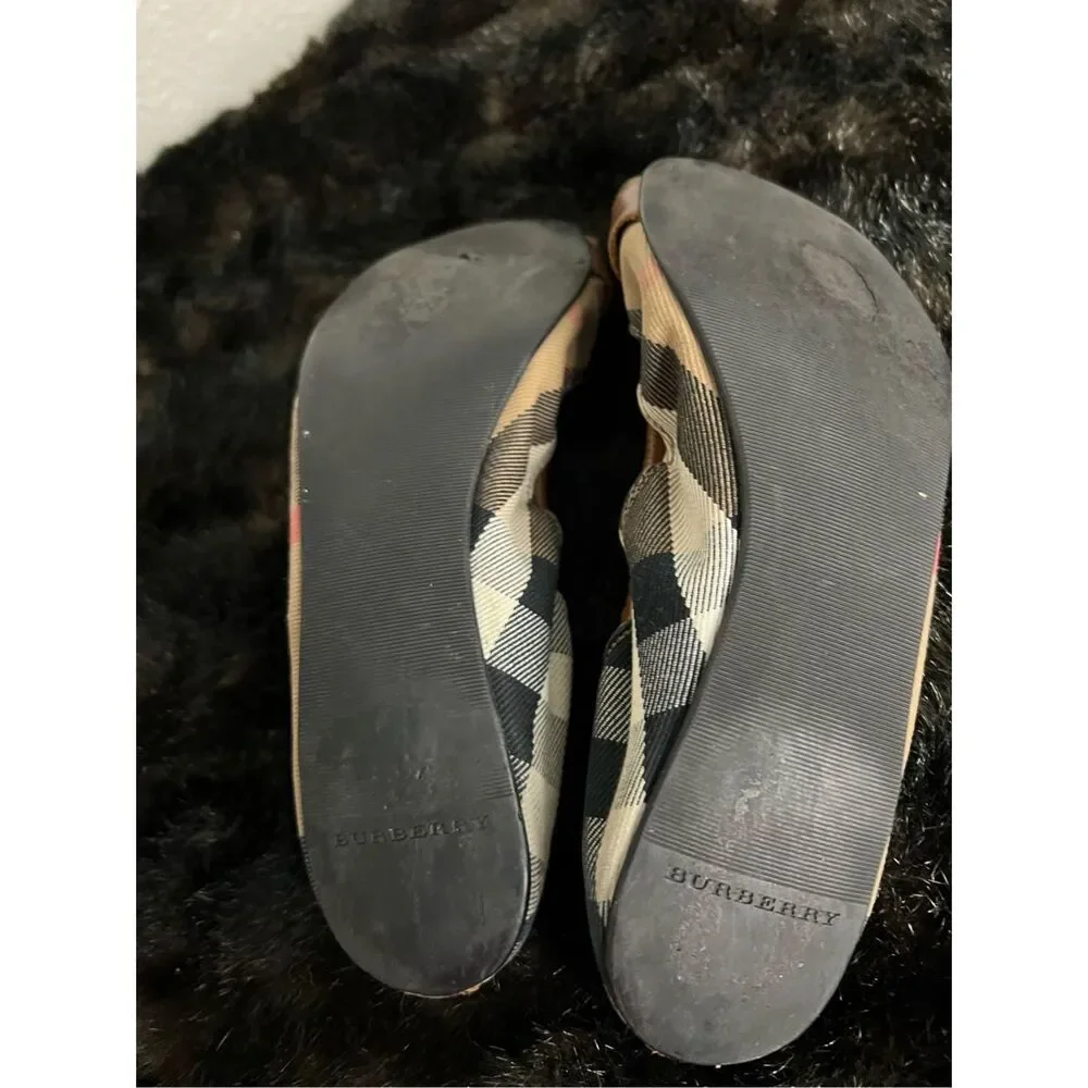 Burberry Brown Leather Canvas Nova Check Three Buckle Ballet Flats Shoes 9.5 - Picture 8 of 12